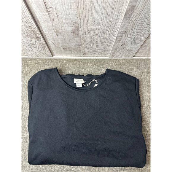 A New Day Womens Large Black A Line Short Sleeves Maxi Dress Ruched w/ Split - Picture 3 of 6